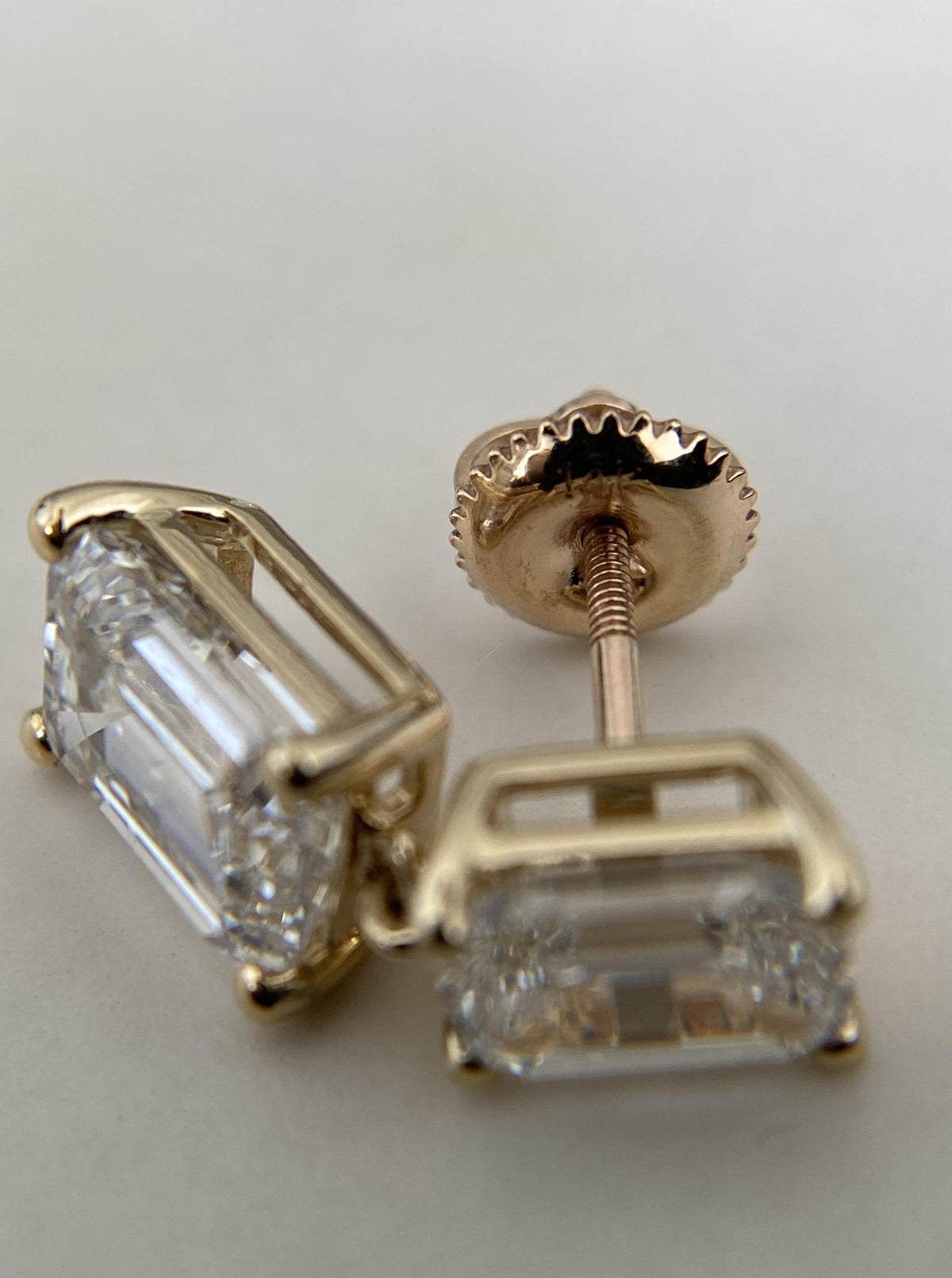Lab Diamond Double Emerald Shape Dangle Studs