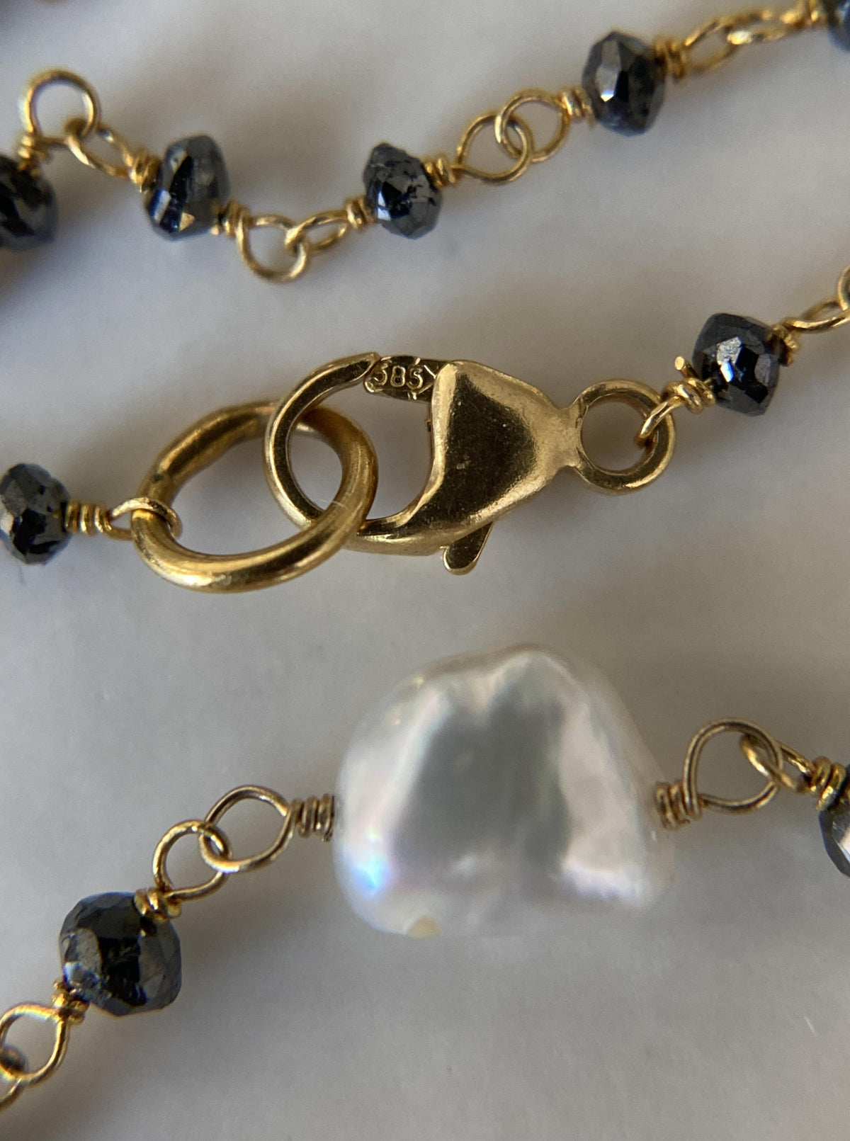14K Black Diamond Beaded Chain with Pearls