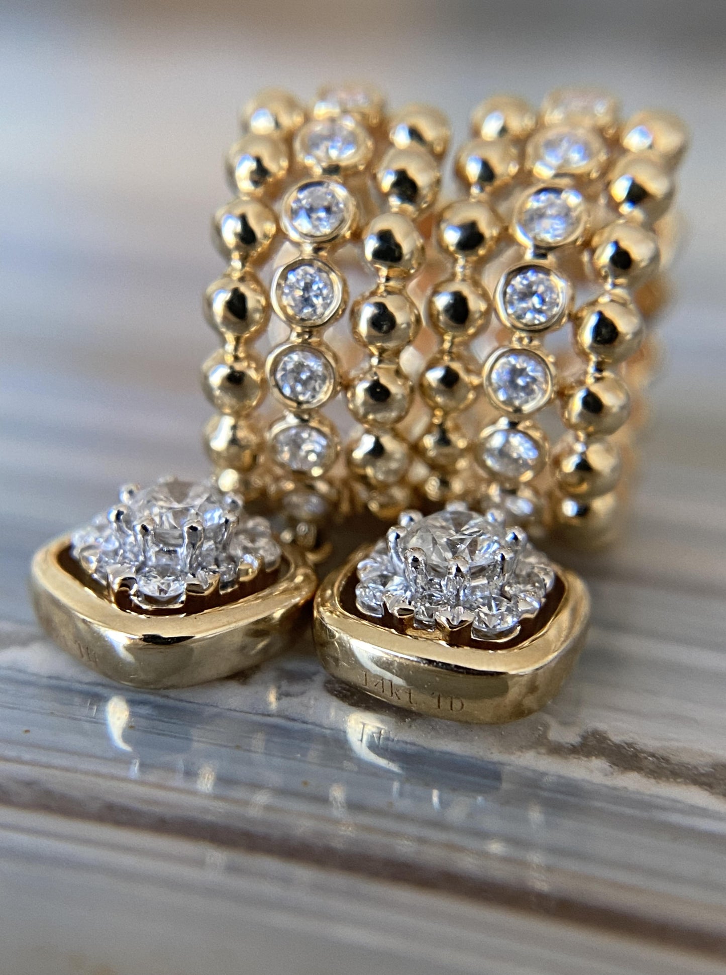 Beaded Drop Diamond Huggies