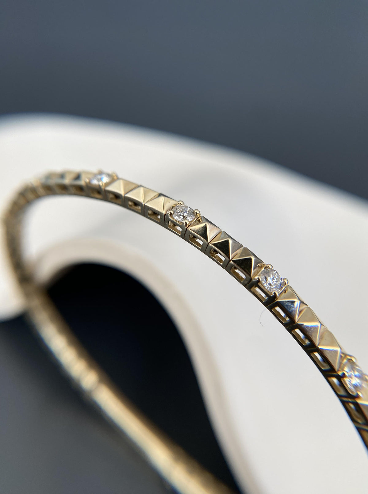 14K Pyramid Diamond Bangle