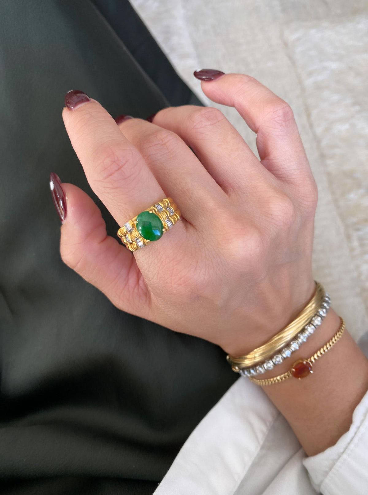 Vintage Jade Woven Diamond Ring