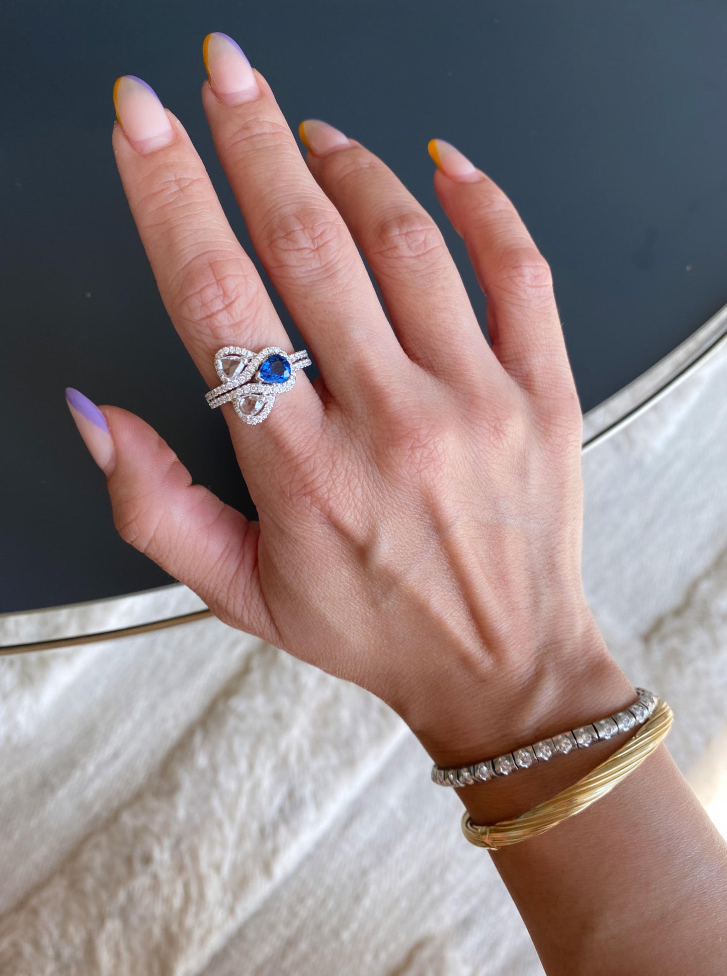 Sapphire & Rose Cut Diamond Ring