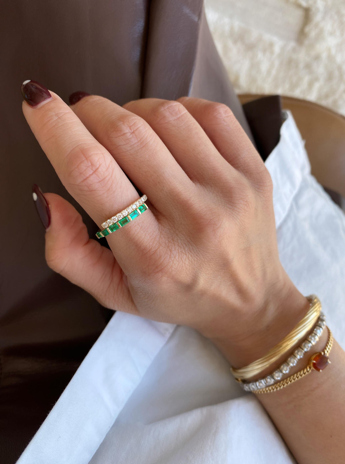 14K Emerald Baguette and Diamond Band