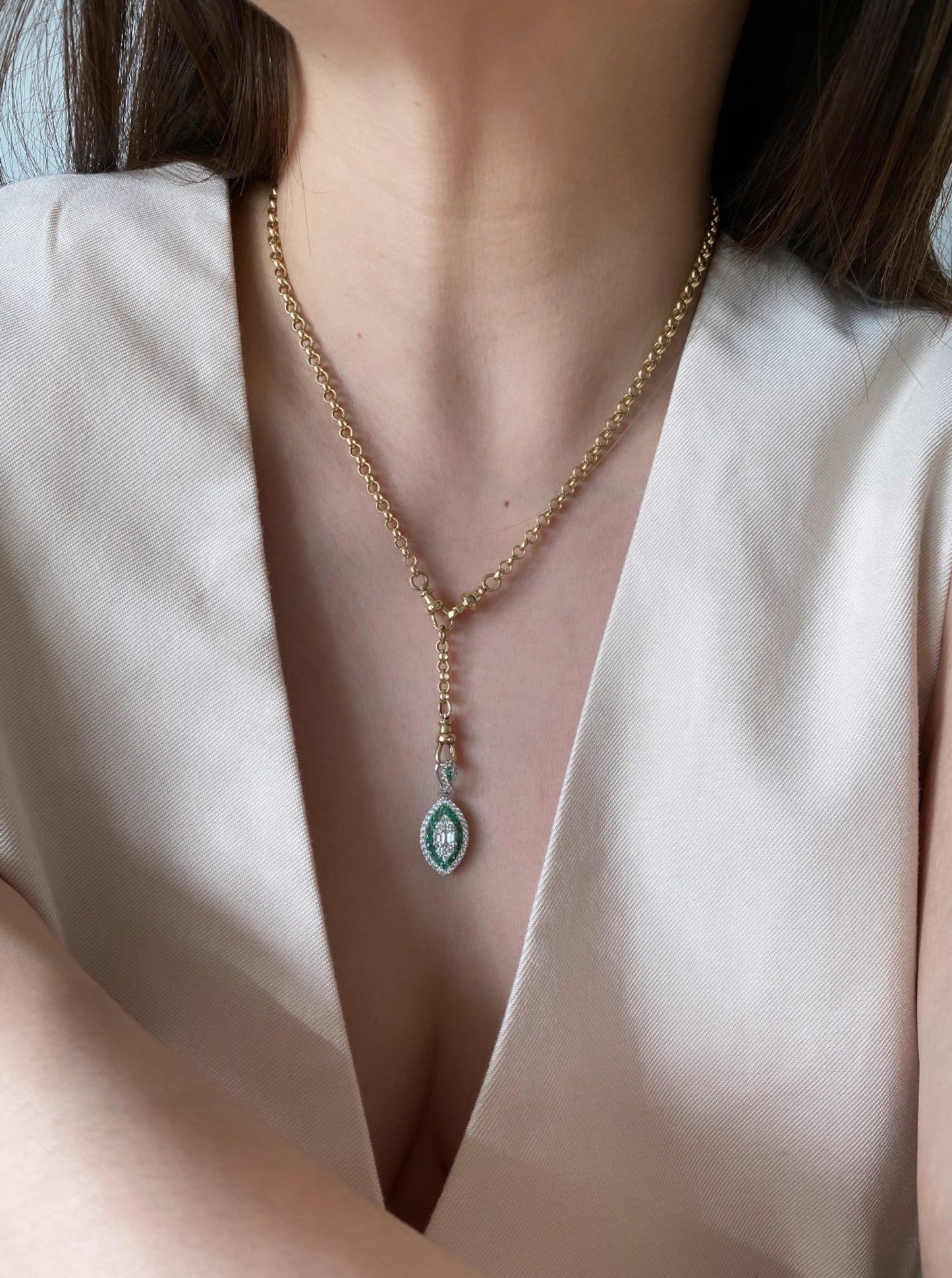 Marquise Shape Emerald Diamond Halo Pendant