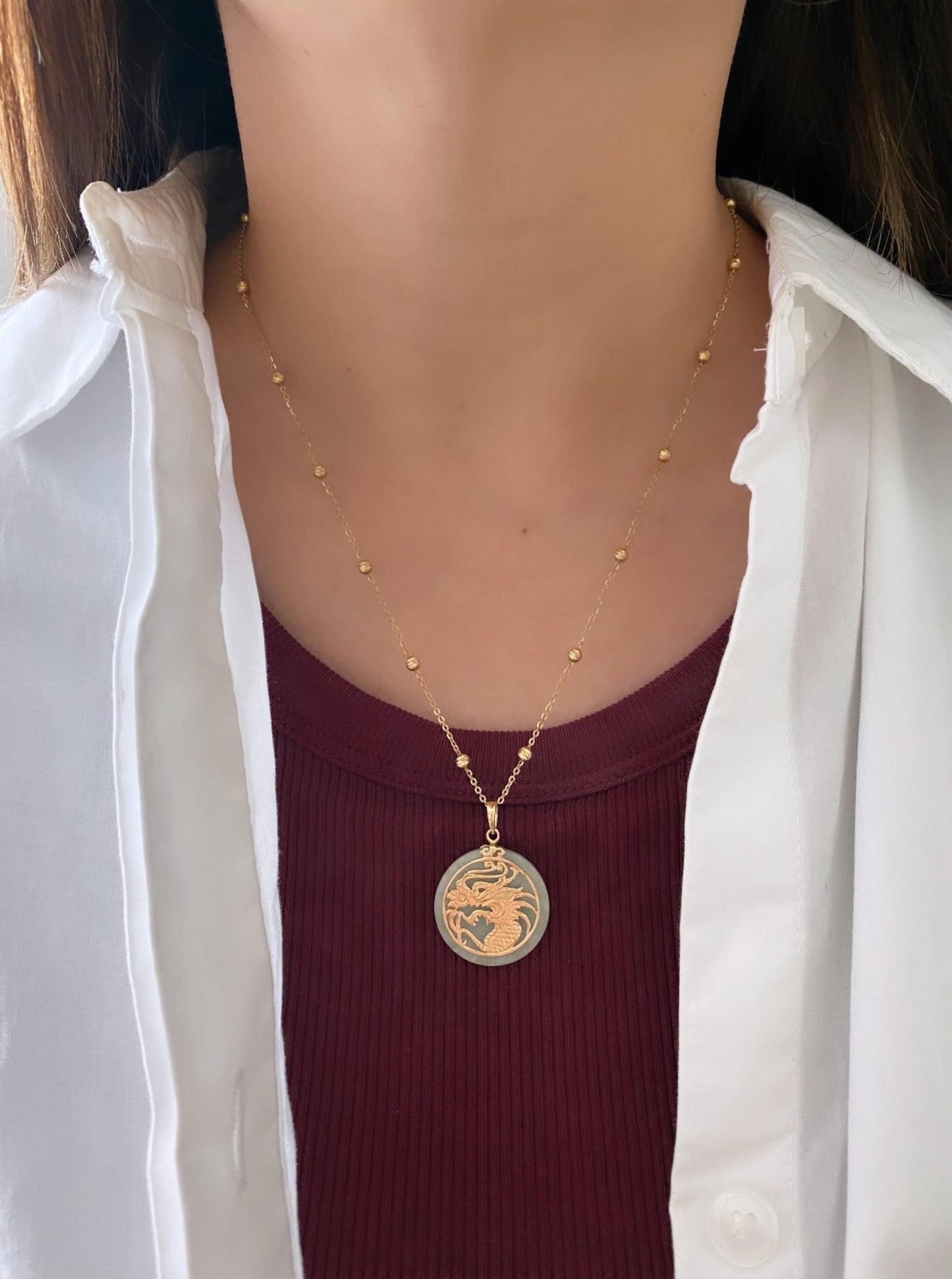 14K Dragon & Quartz Pendant