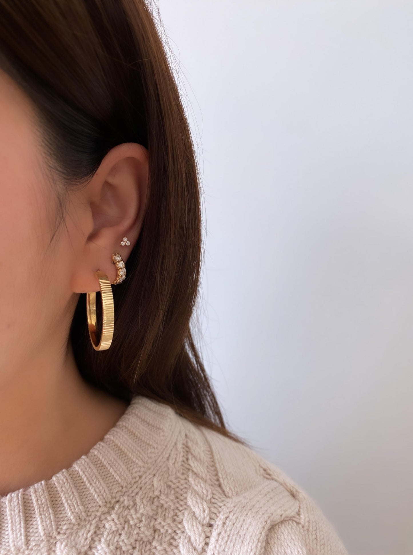 Flat Large Line Diamond Cut Hoops