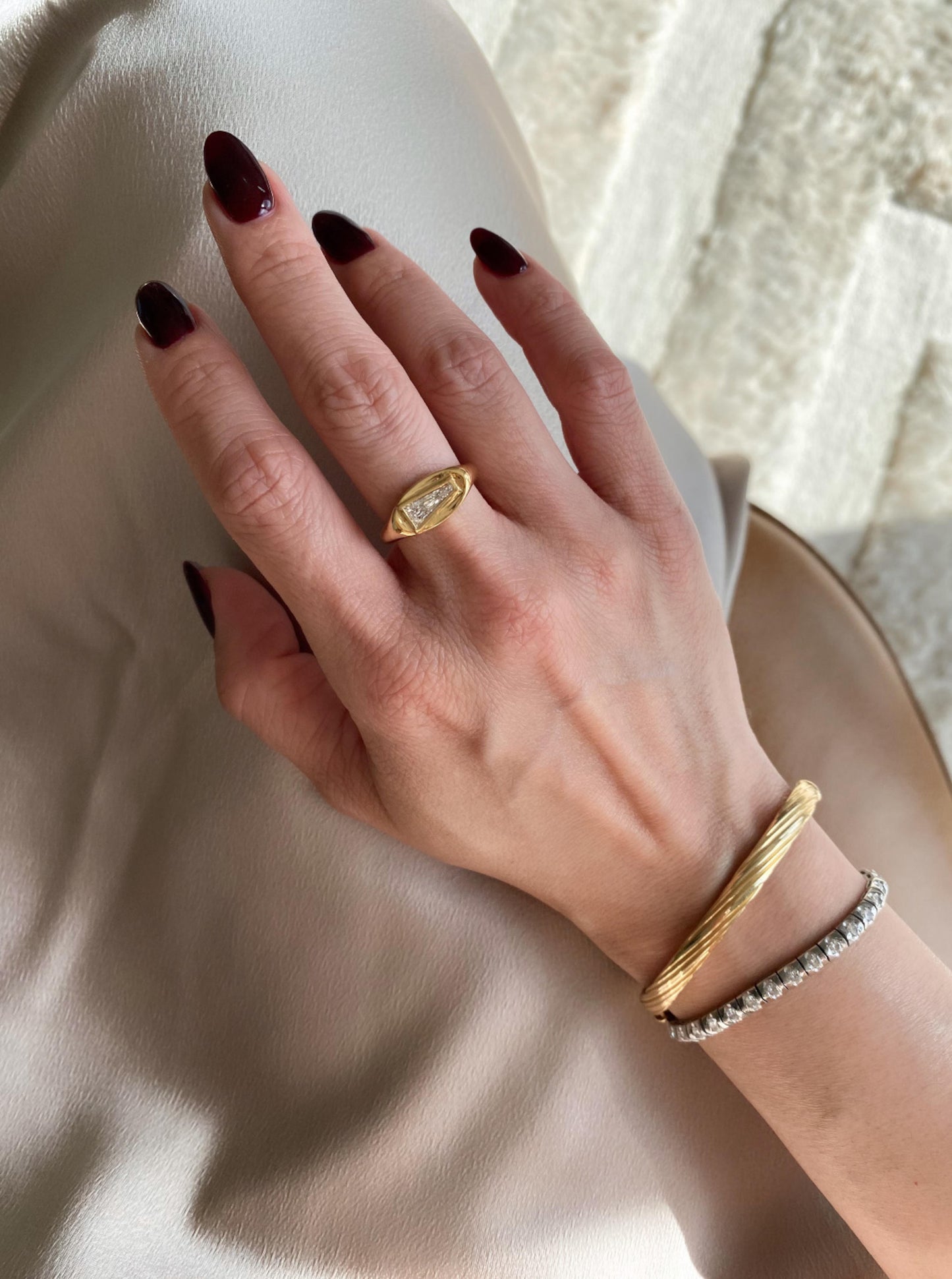Tapered Cut Diamond Signet Ring