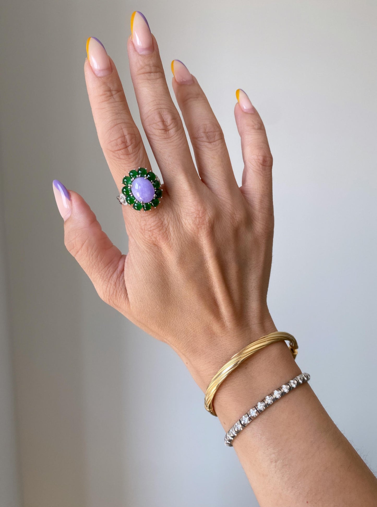 Lavender with Green Halo Jade Ring