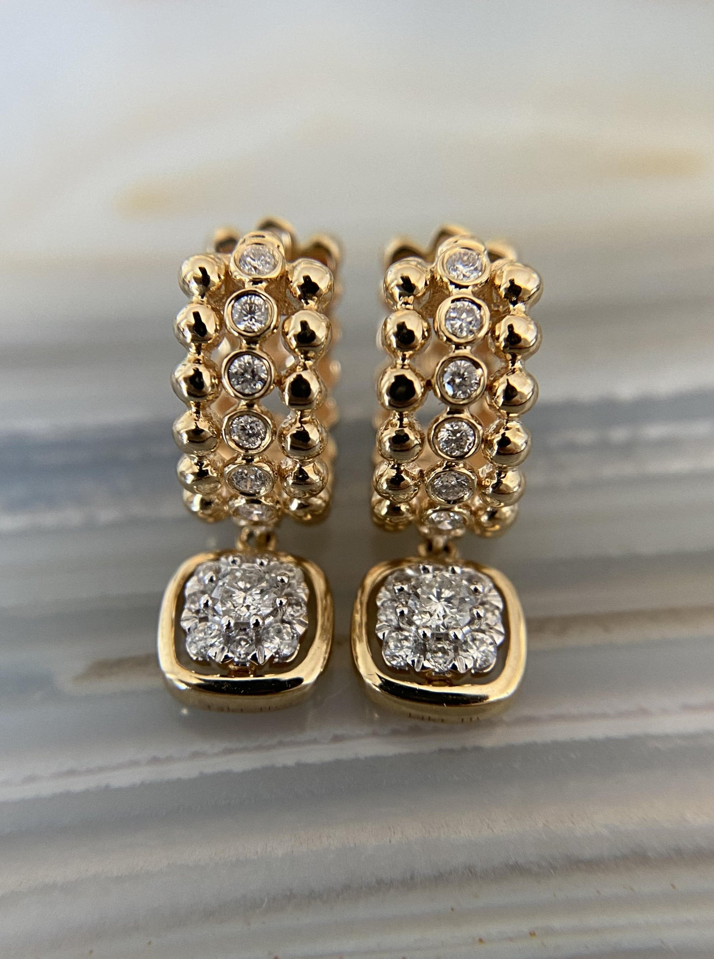 Beaded Drop Diamond Huggies