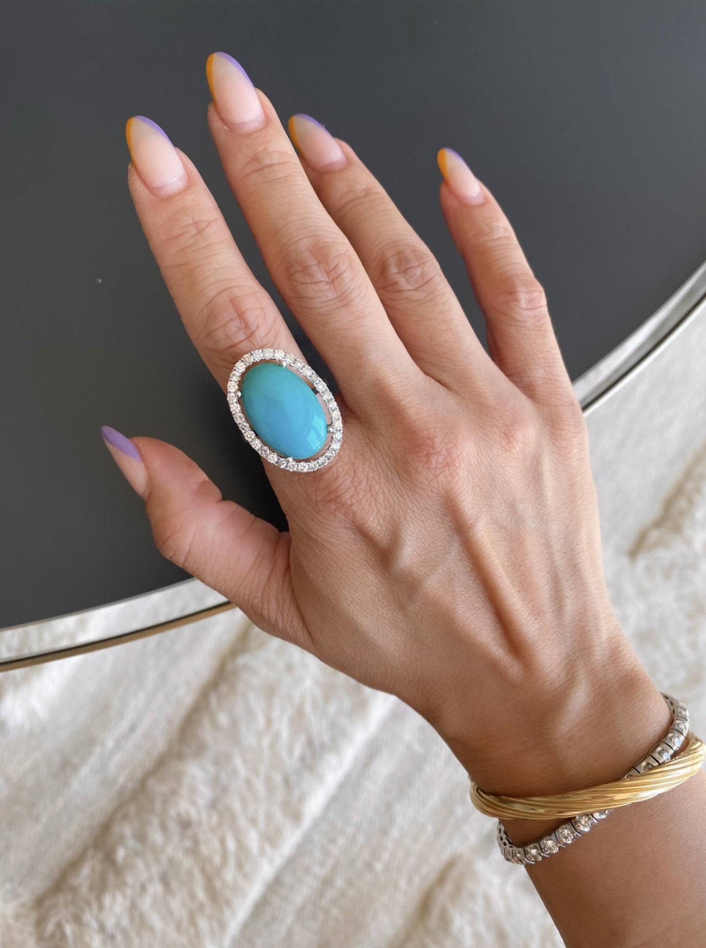 Statement Turquoise Ring with Diamond Halo