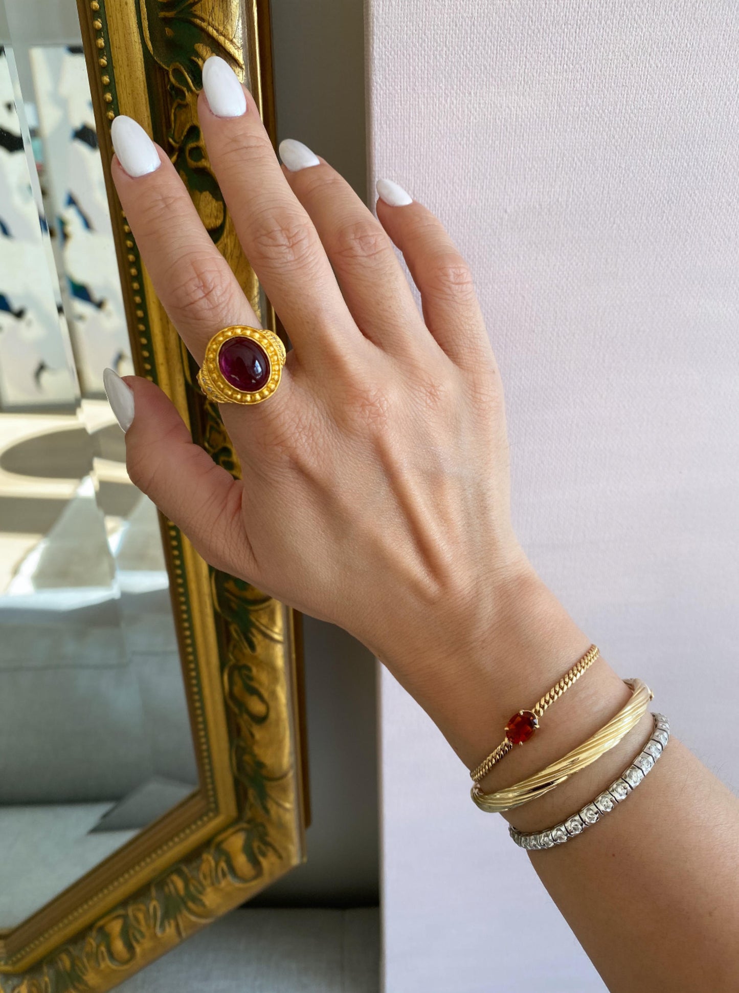 24K Cabochon Rubellite Tourmaline Ring