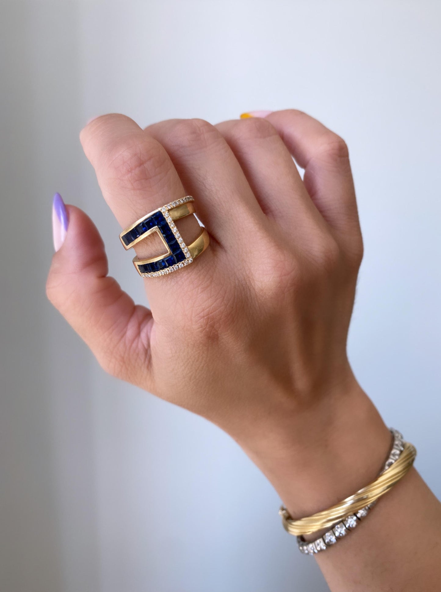 Estate Princess Cut Sapphire Diamond Ring