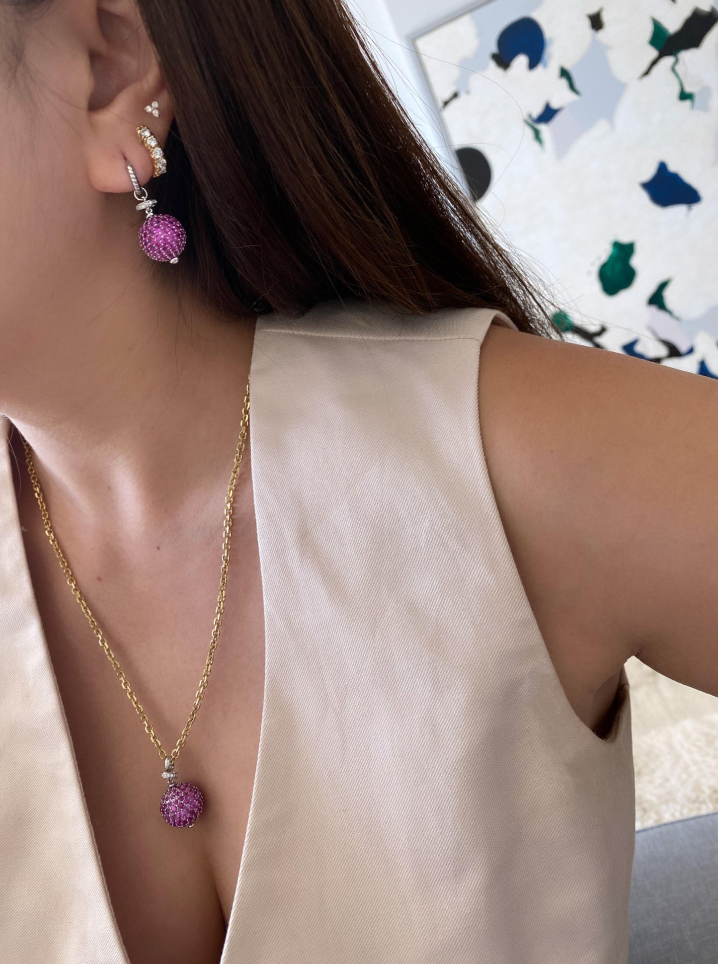 Pink Sapphire Disco Ball Pendant