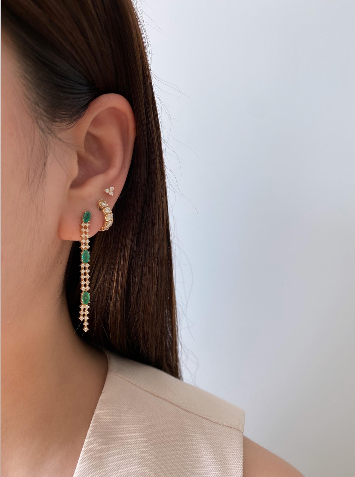 Emerald & Diamond Dangle Earrings