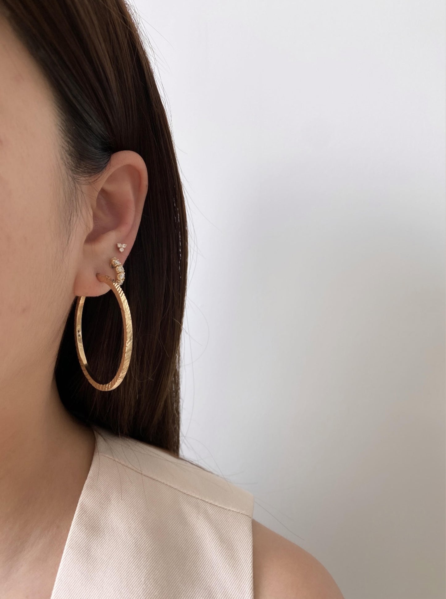 Large Diamond Cut Gold Hoops