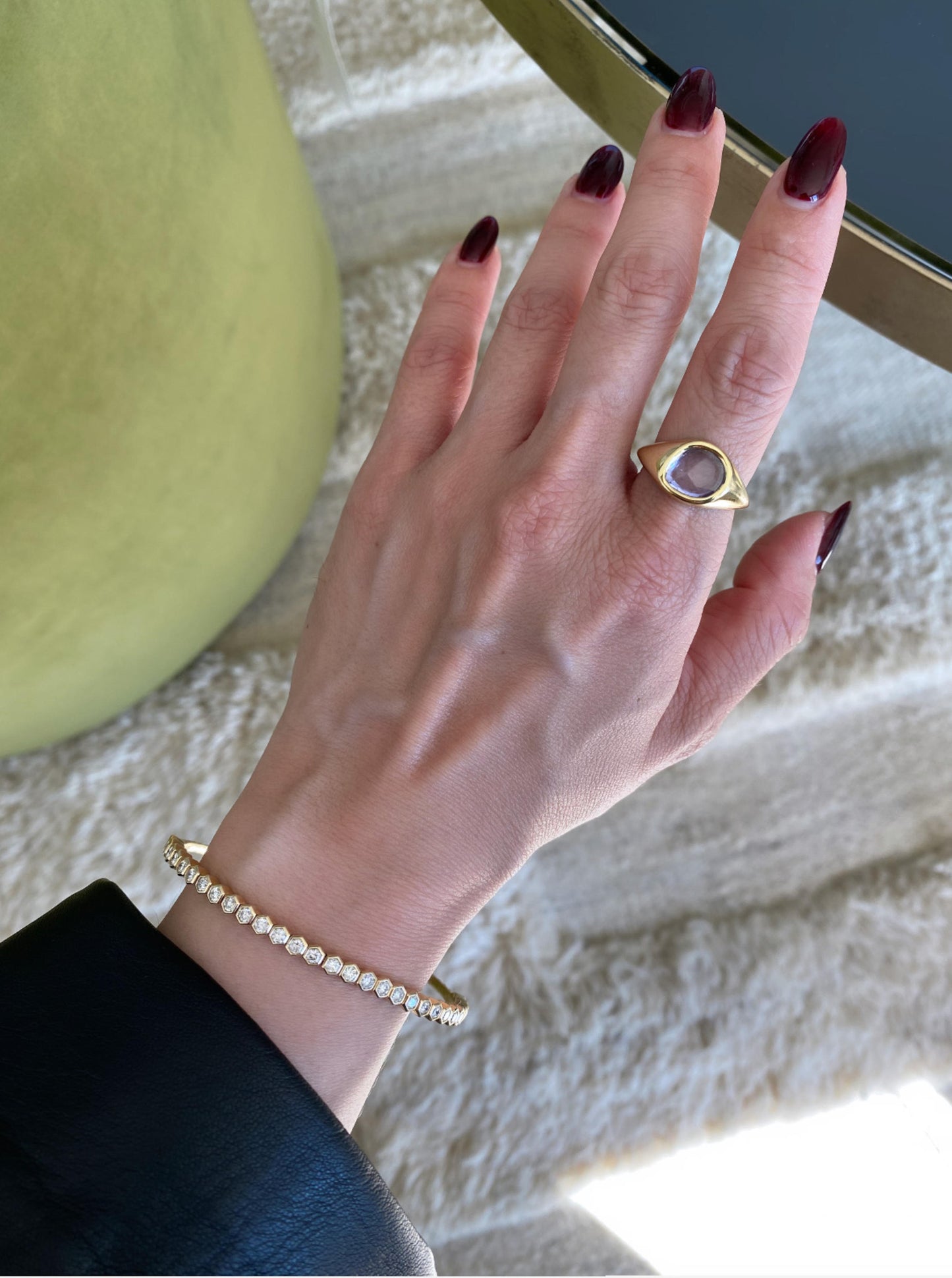 14K Honey Comb Diamond Bangle