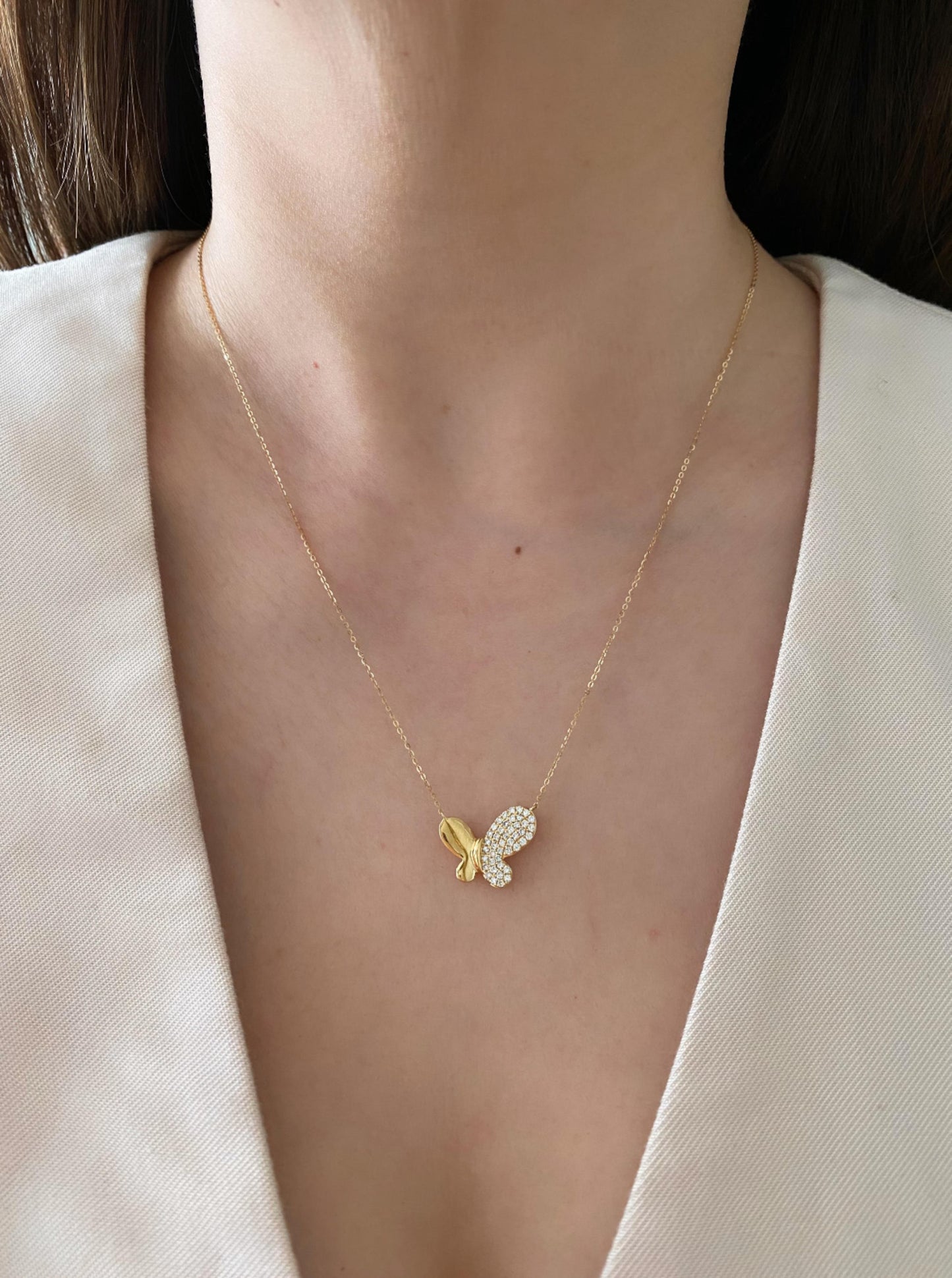 Butterfly Diamond Charm Necklace