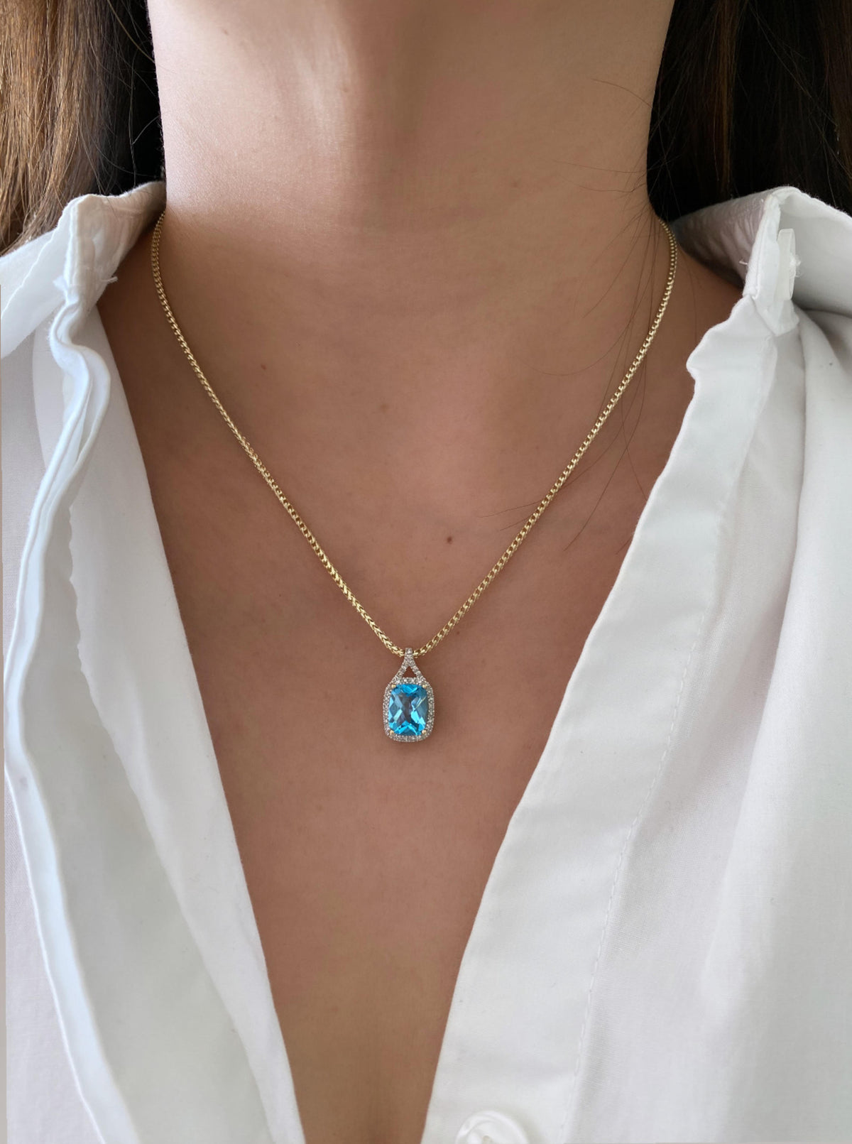 Topaz Pendant With Diamond Halo
