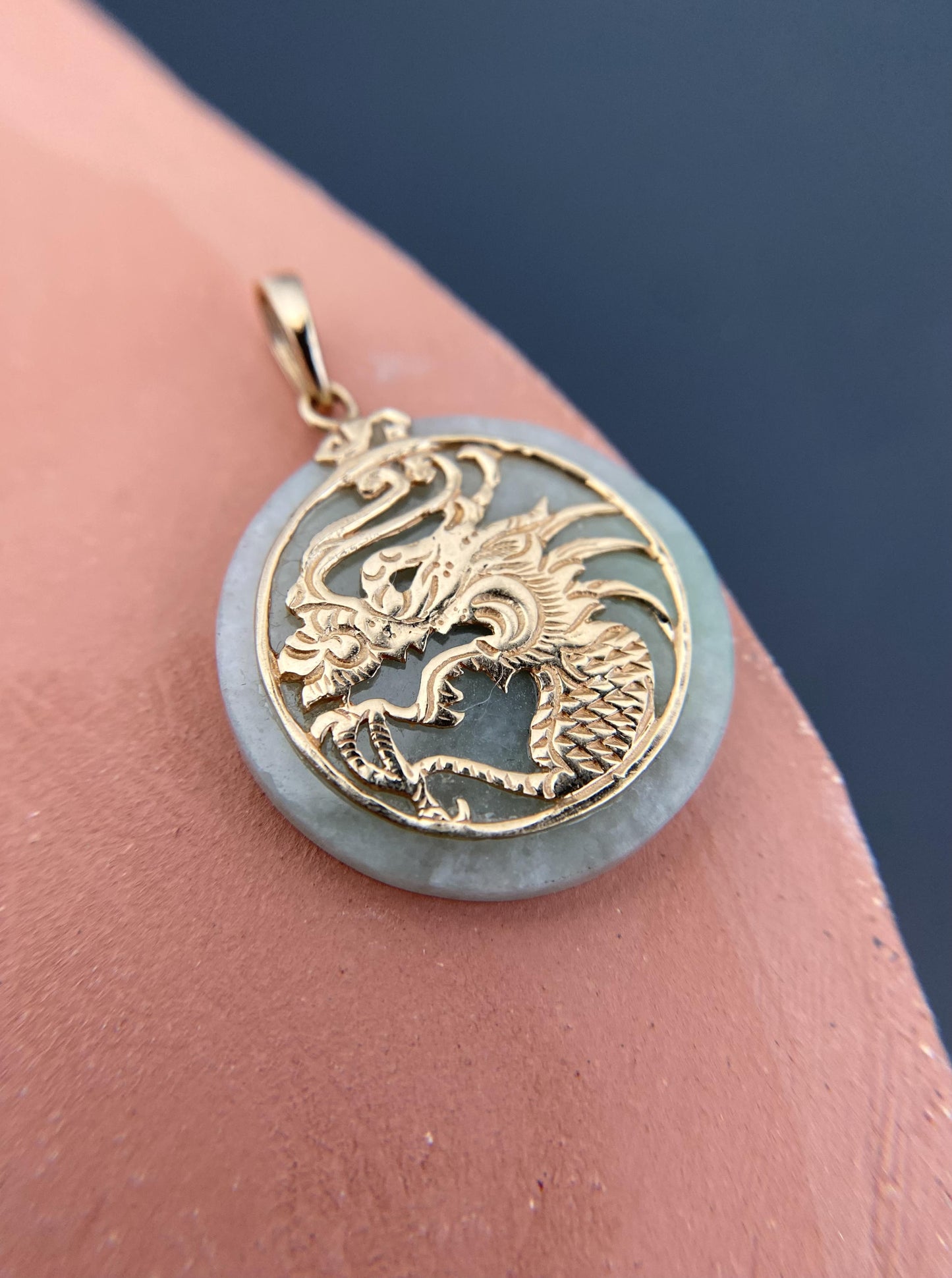 14K Dragon & Quartz Pendant