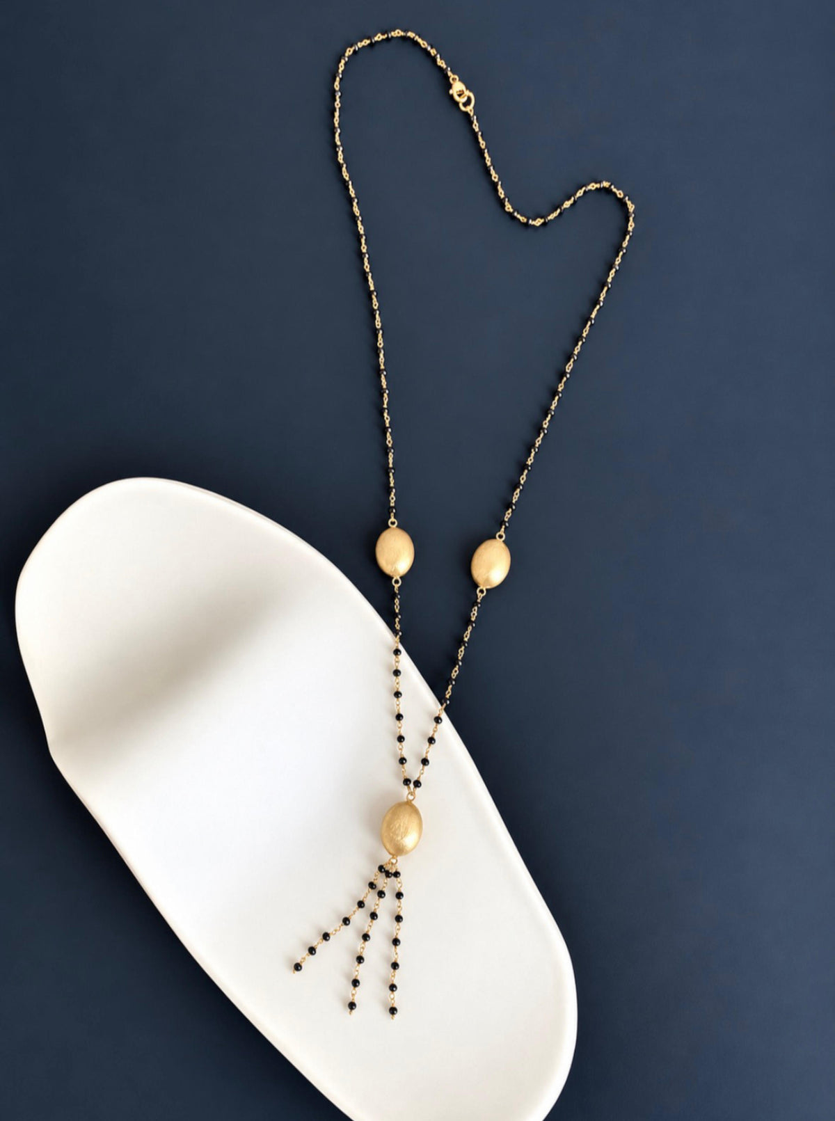 14K Black Diamond & Gold Nugget Lariat Necklace
