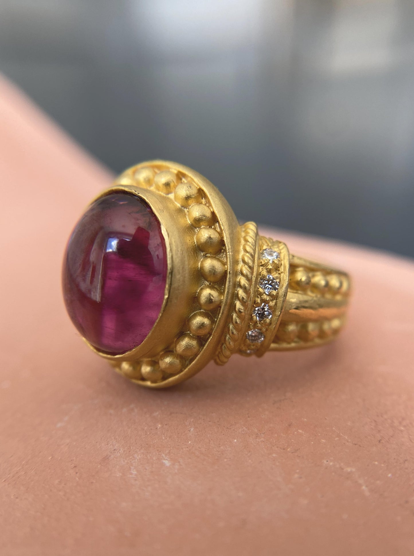 24K Cabochon Rubellite Tourmaline Ring