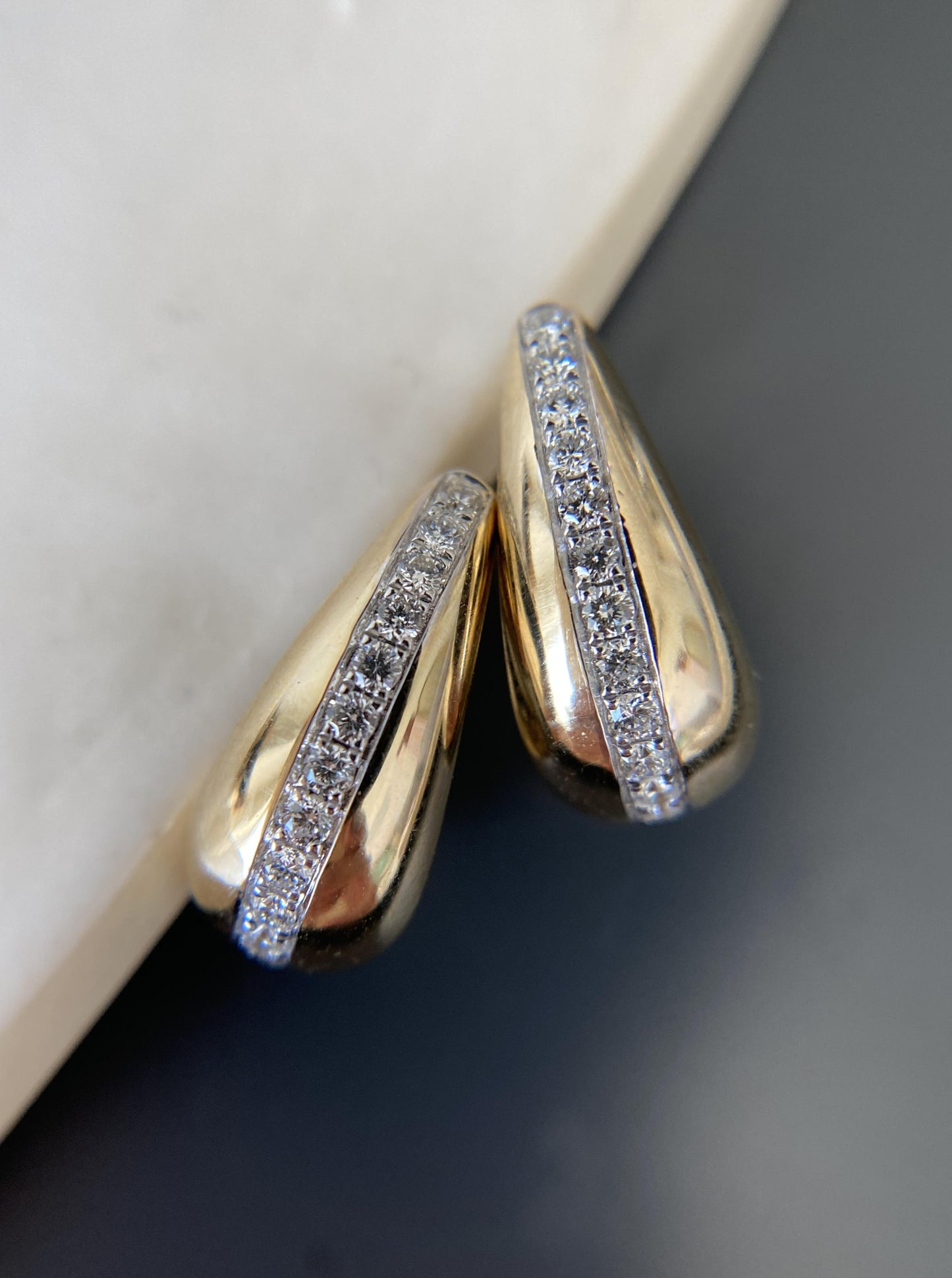 Pear Shaped Huggies with Diamonds