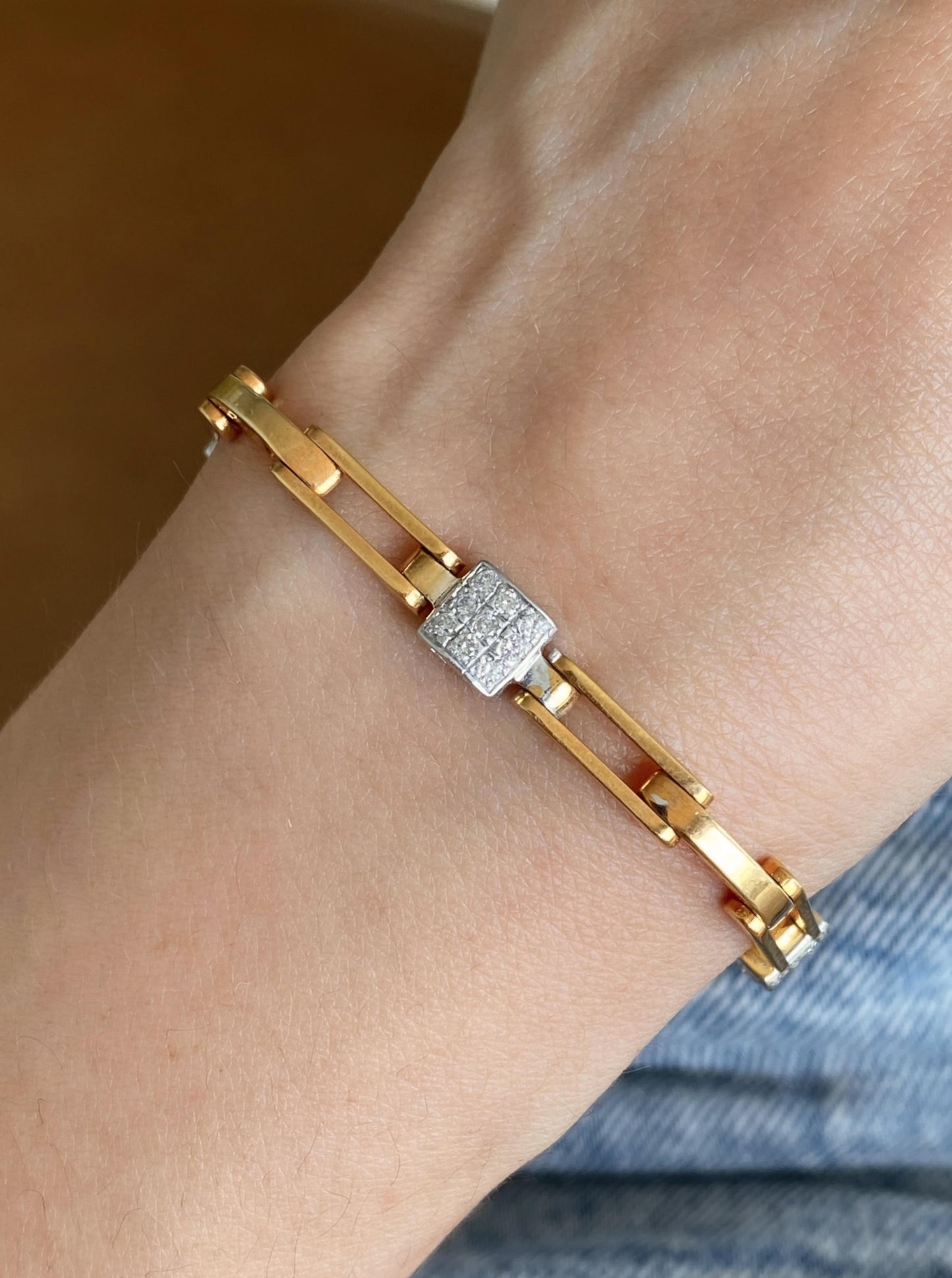 Vintage Link Diamond Square station Bracelet