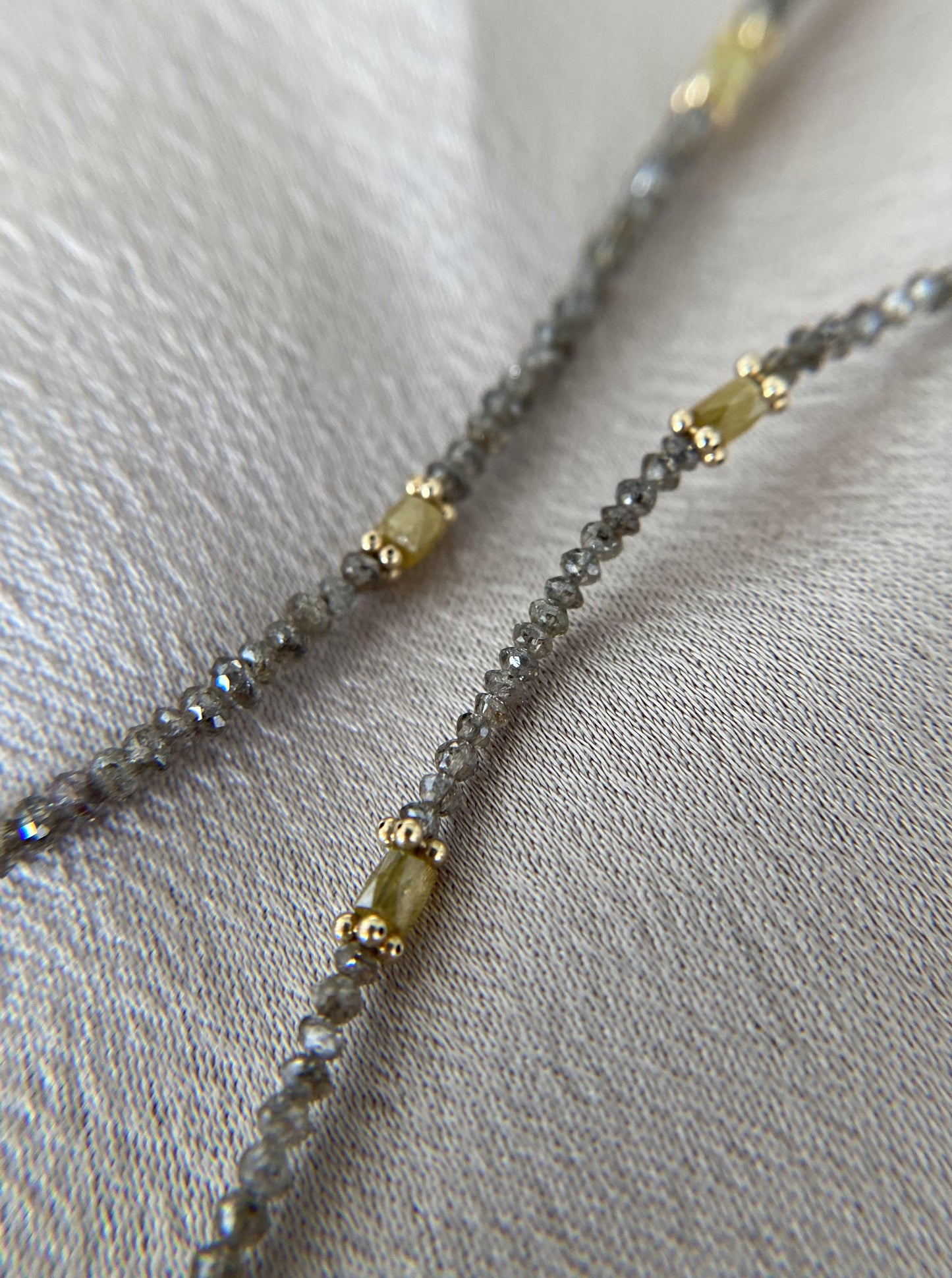 14K Salt Pepper & Yellow Beaded Diamond Chain
