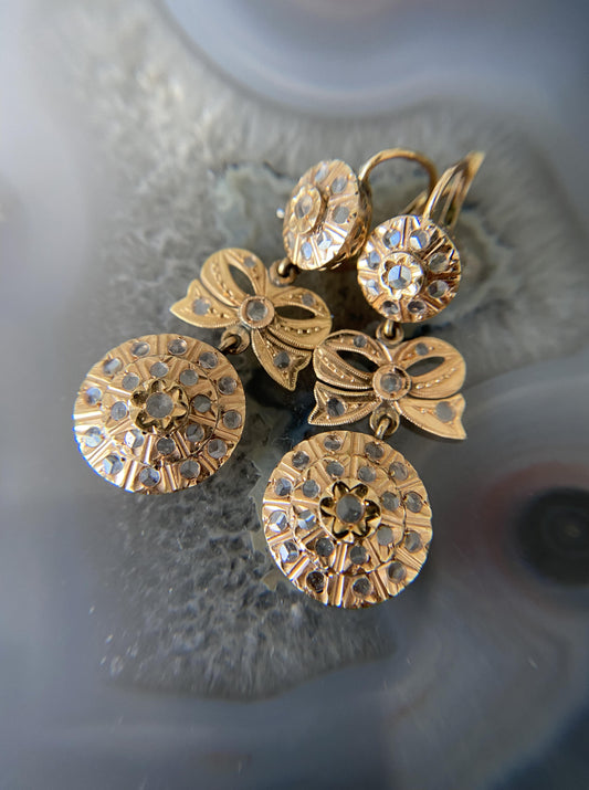 Vintage Bowtie Rose Cut White Sapphire chandelier earrings
