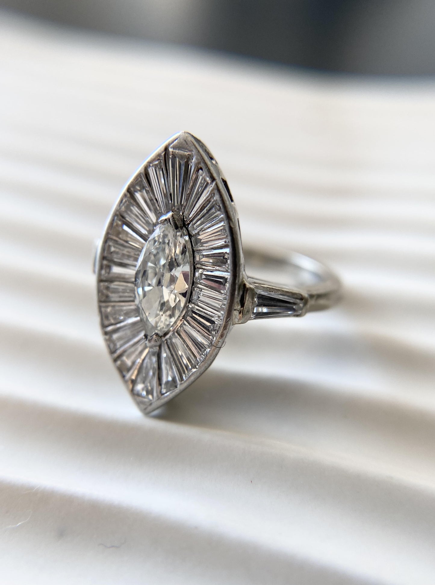 Marquise Tapered Diamond Halo Ring