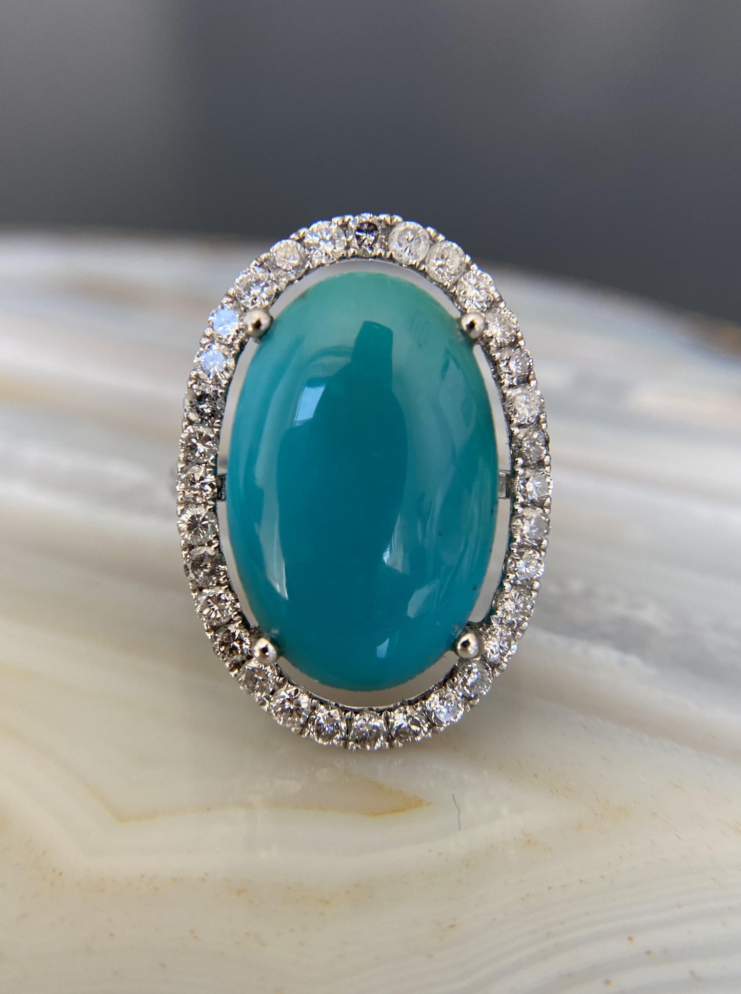 Statement Turquoise Ring with Diamond Halo