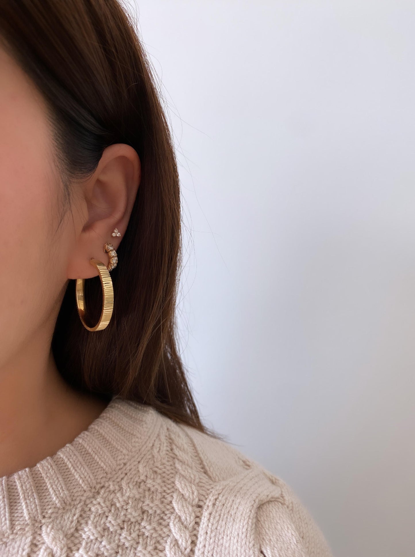 Flat Large Line Diamond Cut Hoops