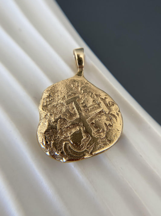 14K Replica Atocha Escudo Gold Coin Pendant