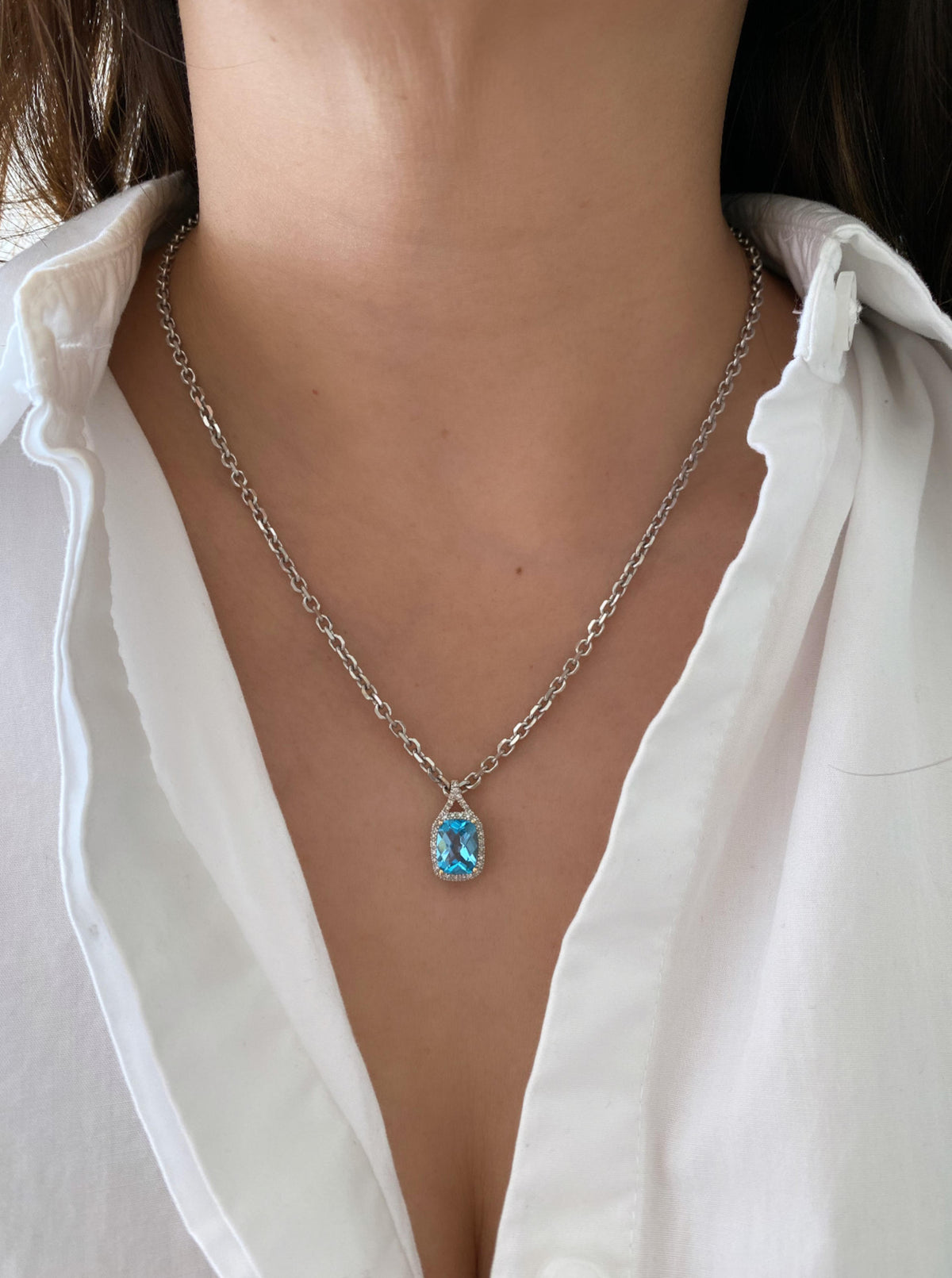Topaz Pendant With Diamond Halo
