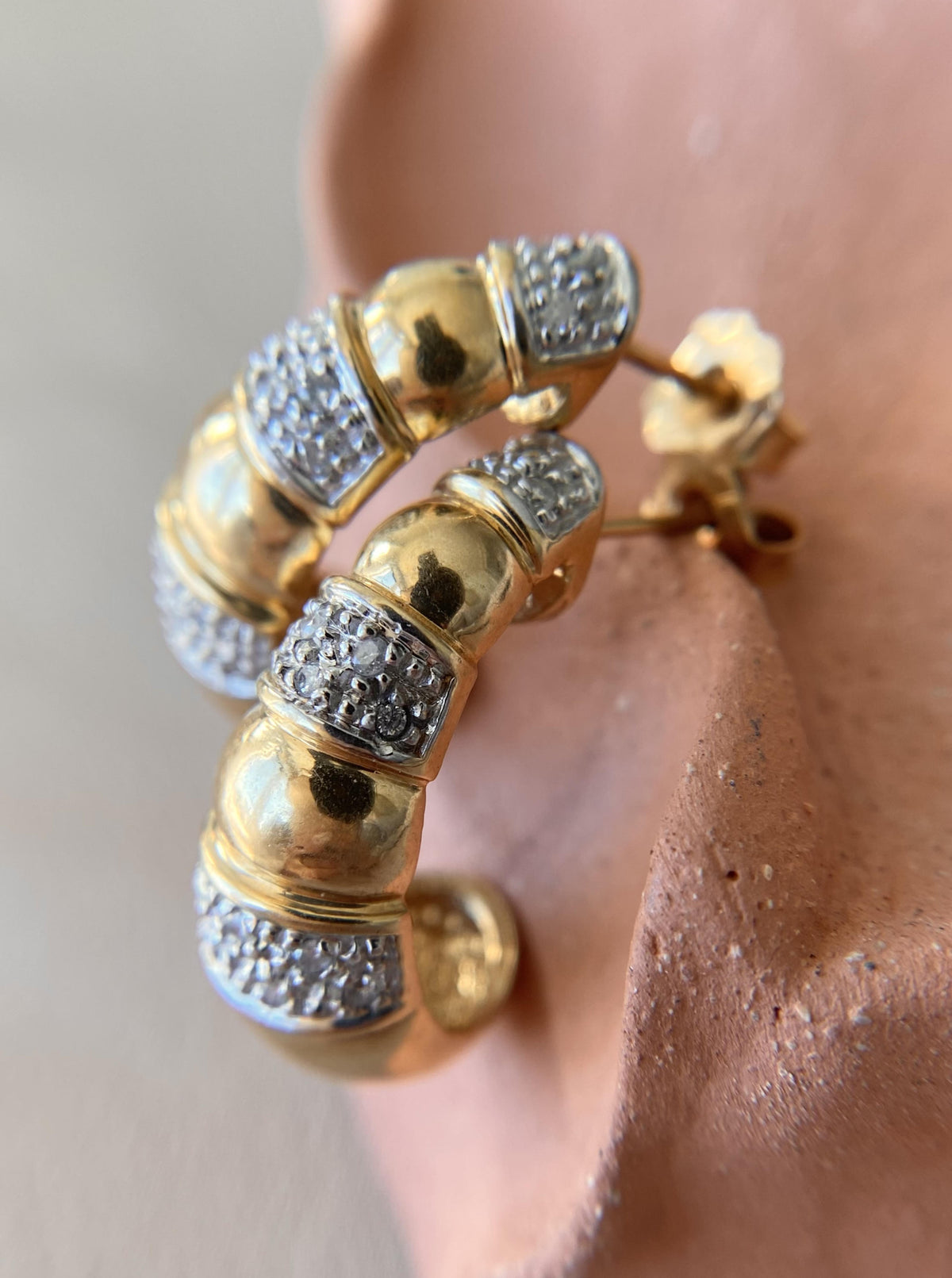 Estate Ribbed diamond Half Hoops
