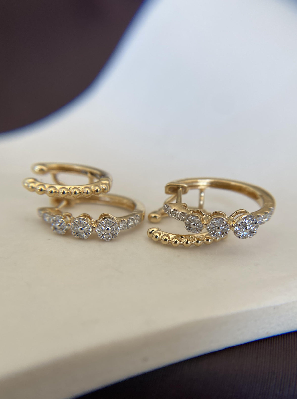 18K Double Diamond Small Hoops