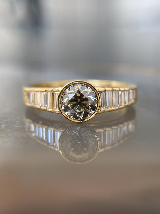 Estate Bezel Round & Baguette Diamond Ring