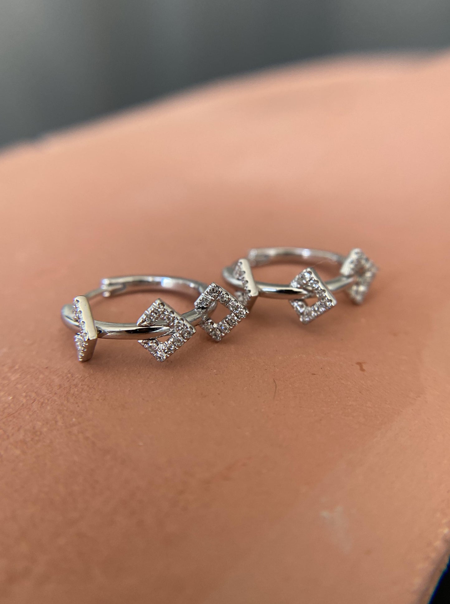 White Gold Dangle Diamond Hoops
