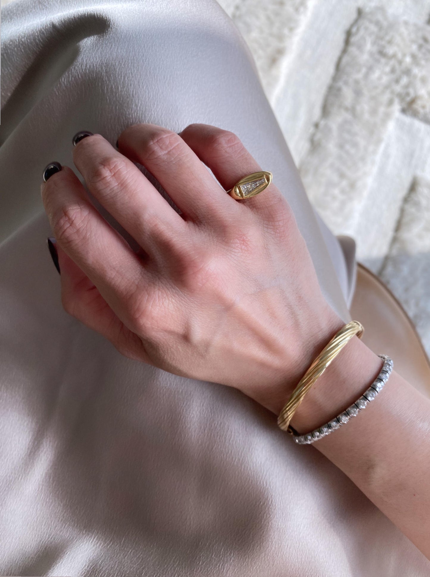 Tapered Cut Diamond Signet Ring