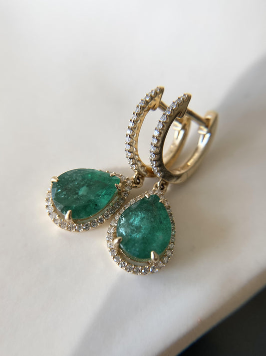 Drop Pear Shape Emerald Earrings