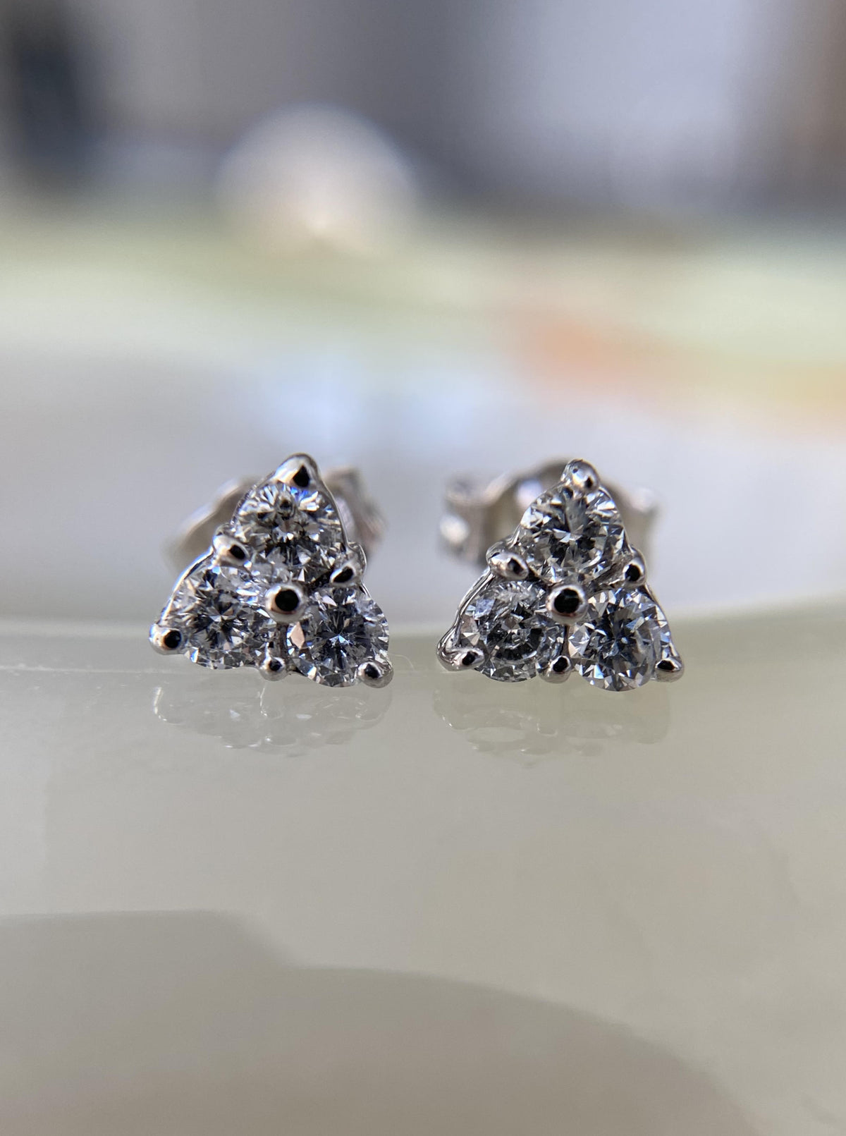 14K White Gold Triangle Diamond Studs
