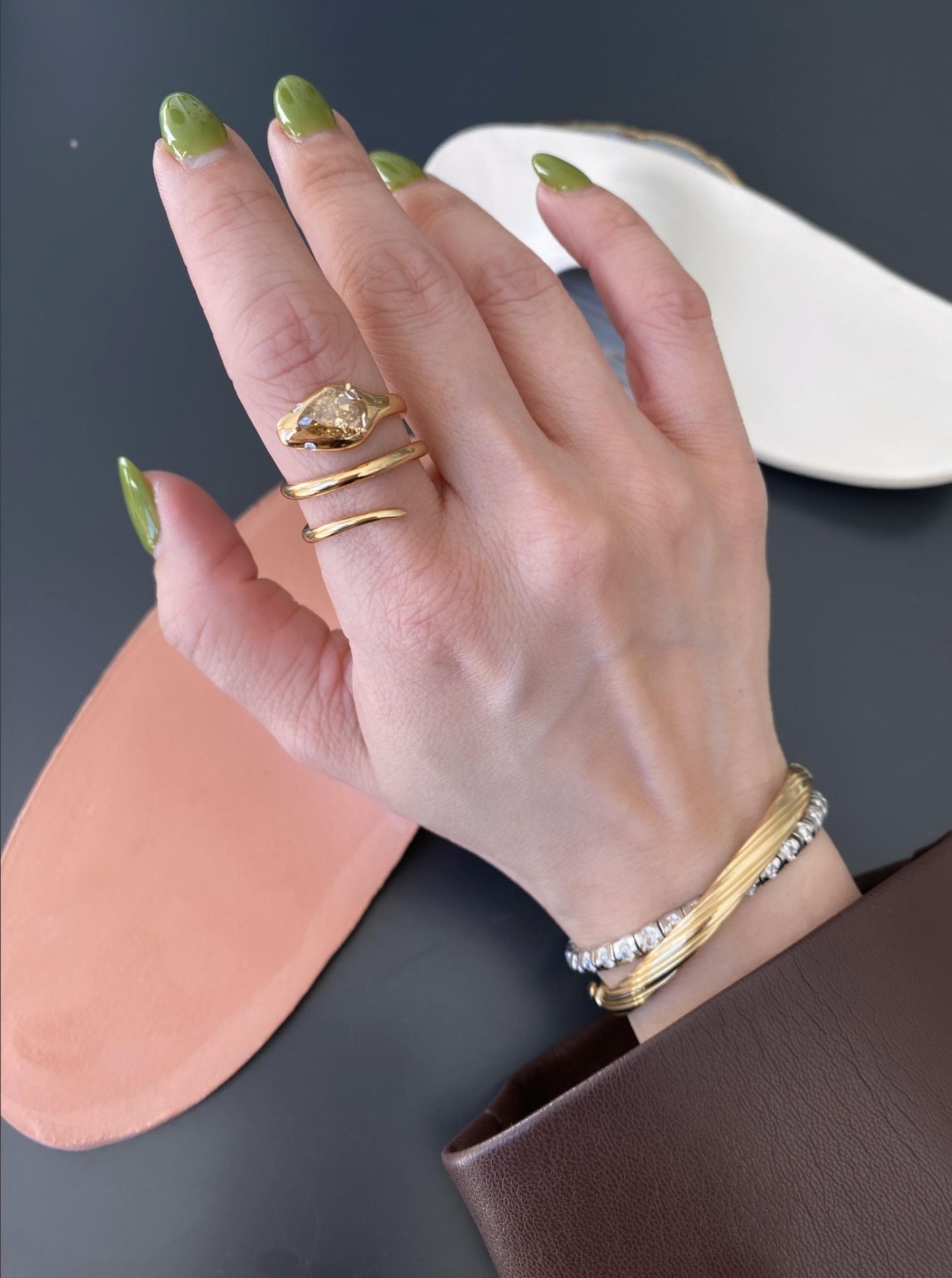 Brown Diamond Snake Ring
