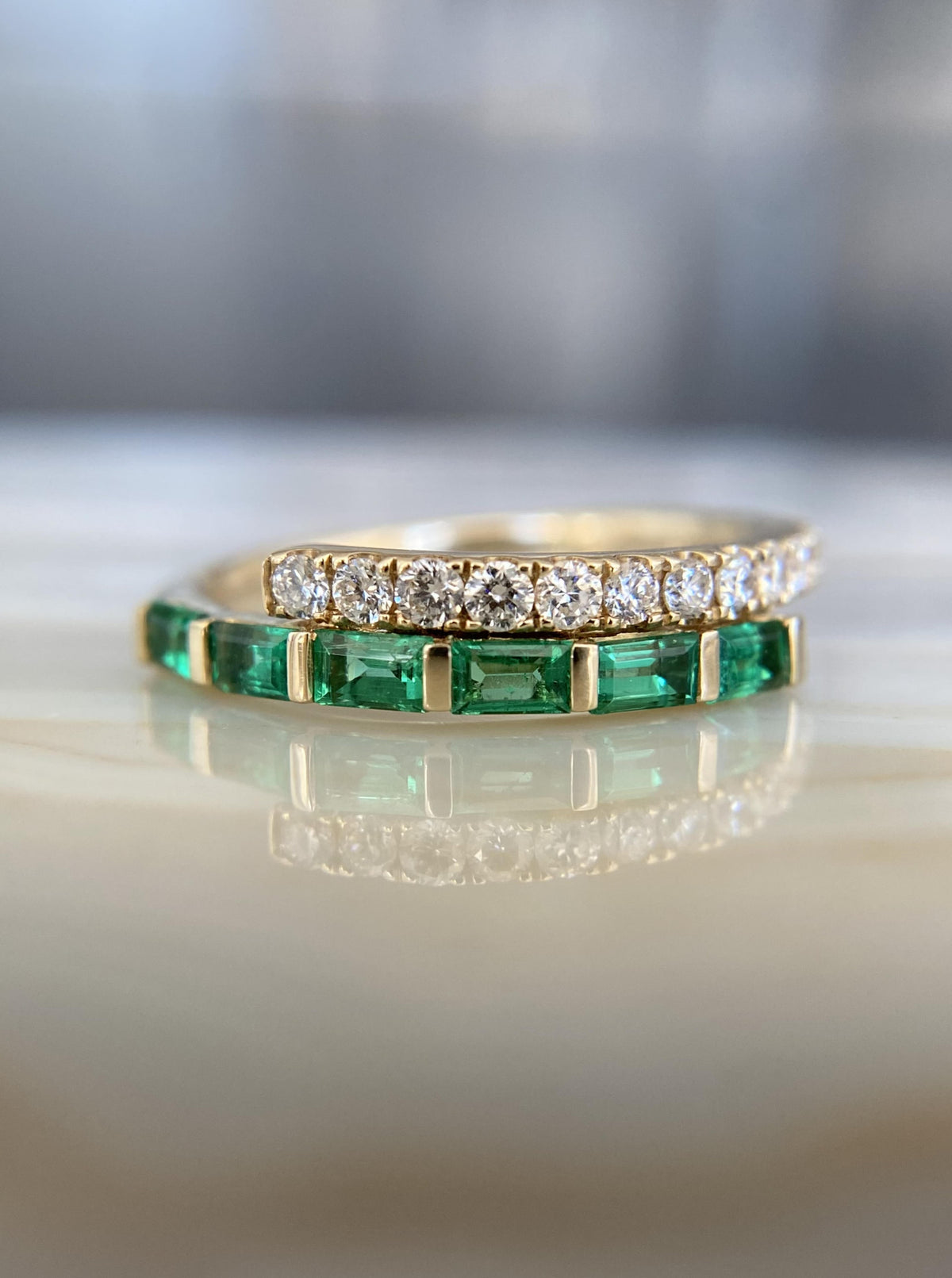 14K Emerald Baguette and Diamond Band