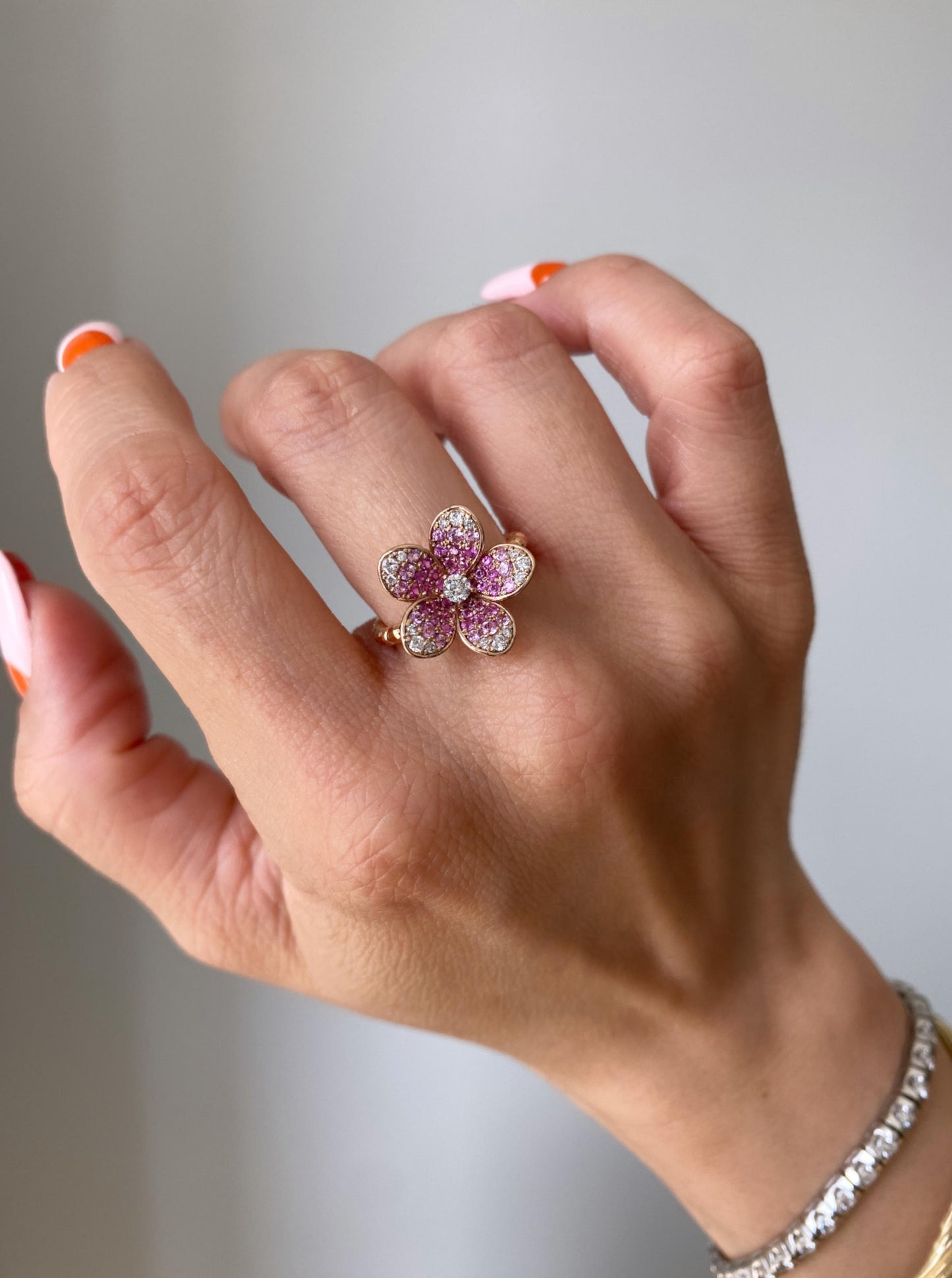 Pink Sapphire Flower Ring