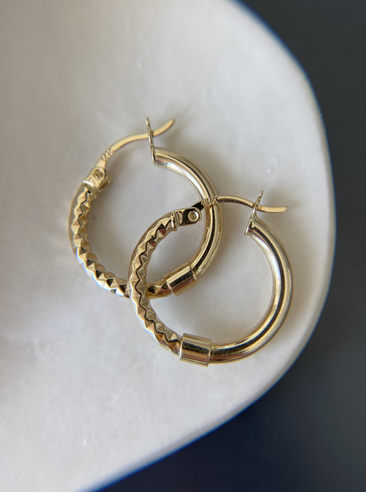 Half Diamond Cut Hoops