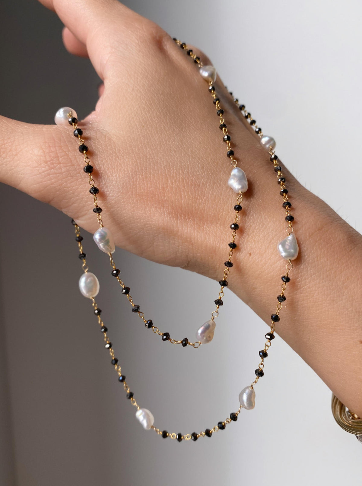14K Black Diamond Beaded Chain with Pearls