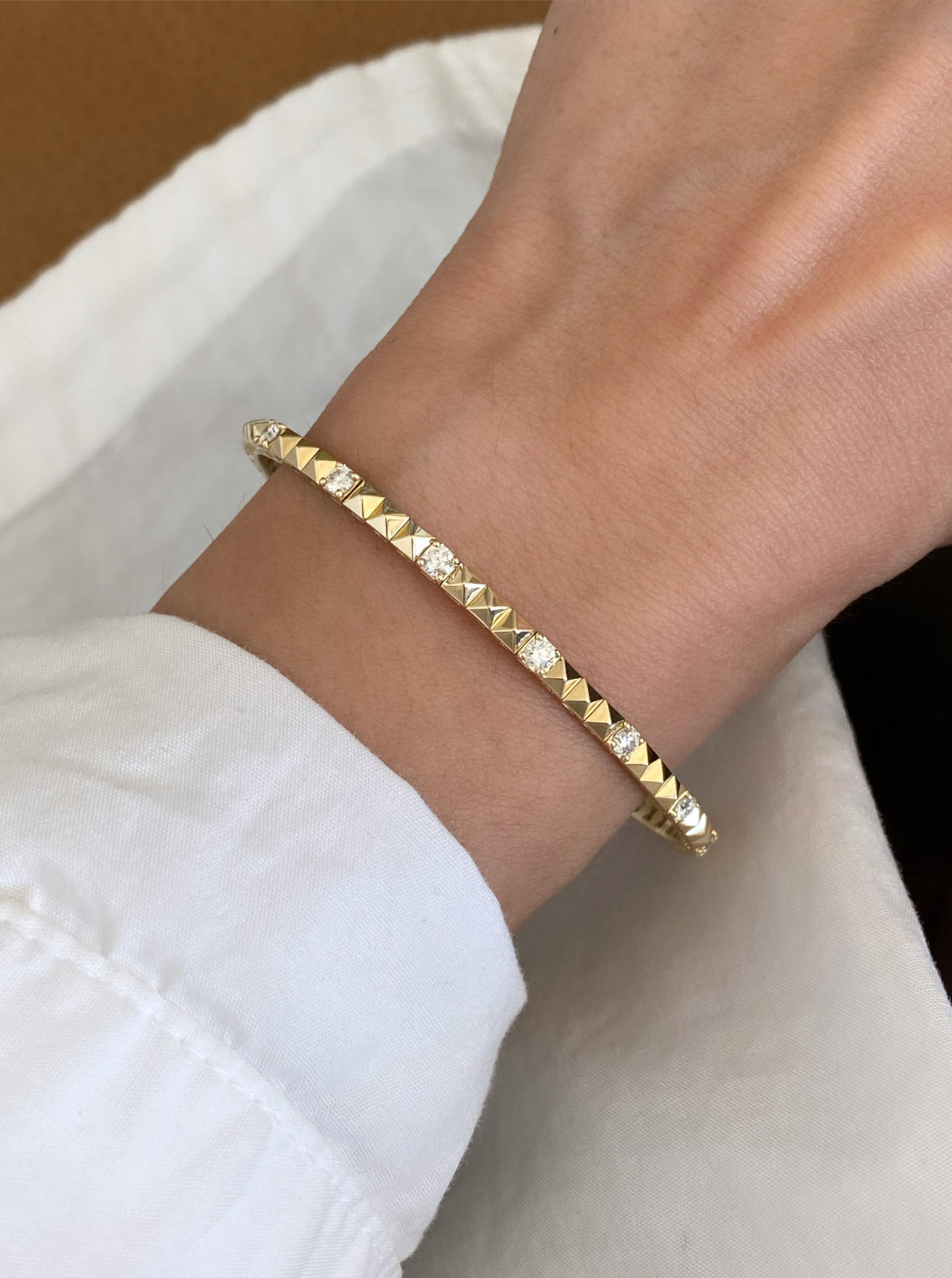14K Pyramid Diamond Bangle