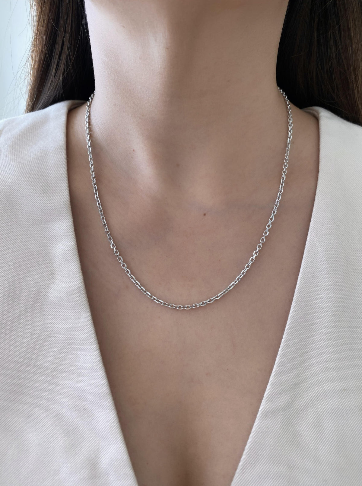14K White Gold Cable Chain
