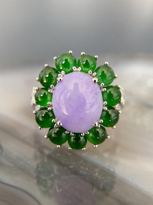 Lavender with Green Halo Jade Ring