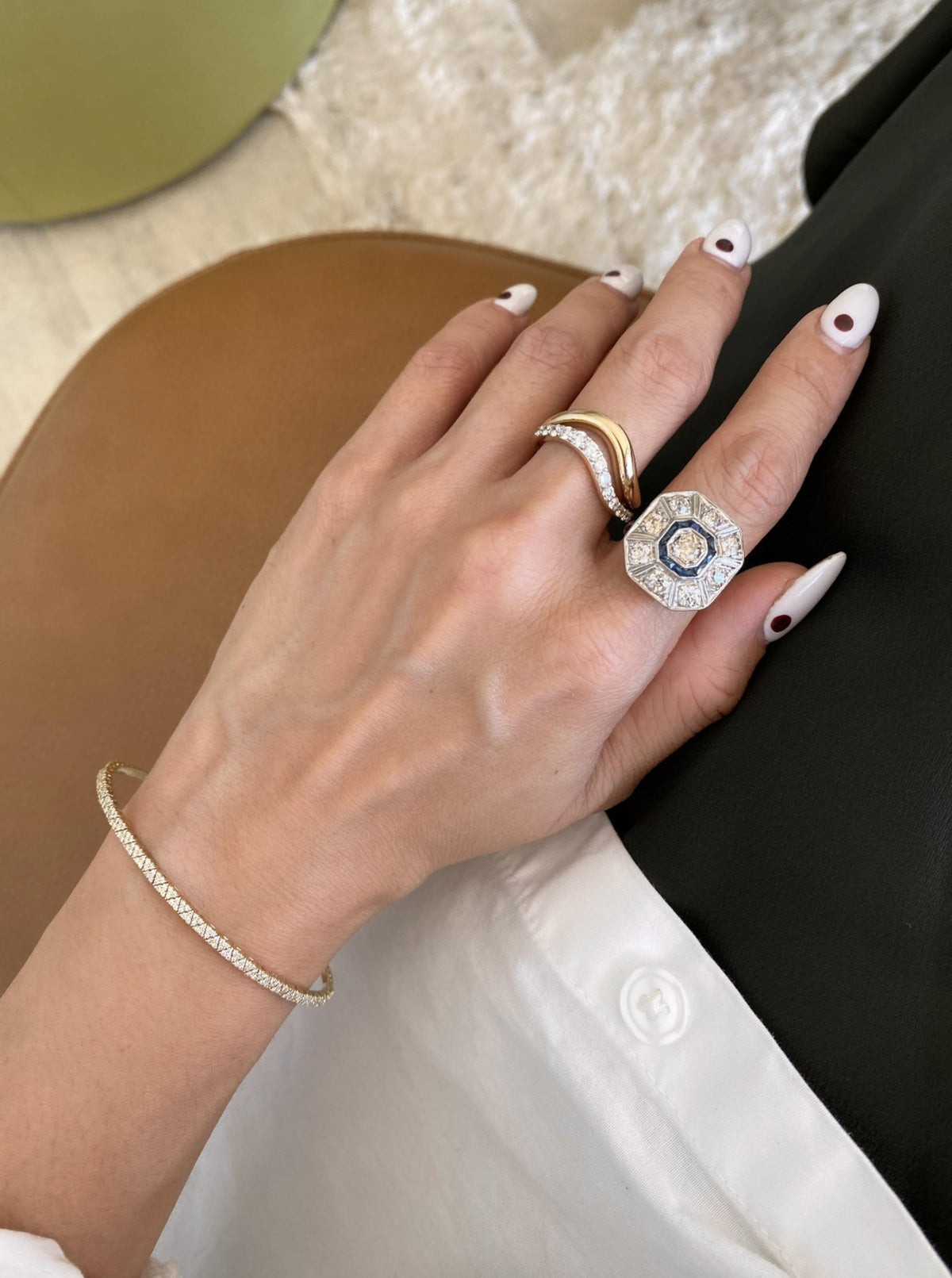 14K Diamond triangular Bangle
